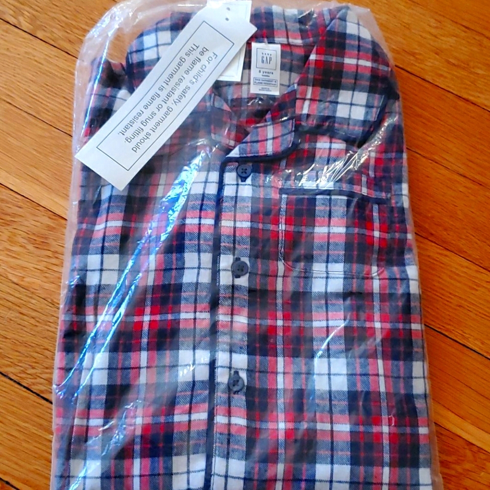Gap 5T plaid pants pj set new with tag